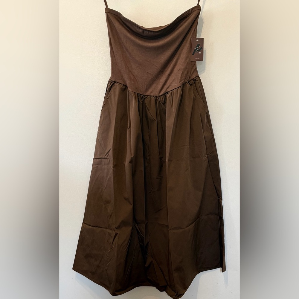 NEW Naked Zebra Tube Top Midi Dress in Dark Brown Strapless Sz SMALL - Picture 3 of 11
